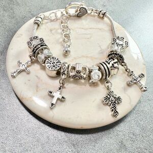 Premier Designs Daily Devotional Silver Plated Religious Cross Charm Bracelet